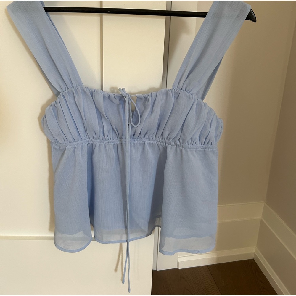 Princess Polly Light Blue Sheer Ruffle Camisole